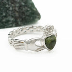 Connemara Marble Claddagh Ring With Celtic Weave Band