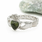 Connemara Marble Claddagh Ring With Celtic Weave Band