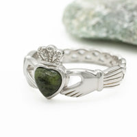 Connemara Marble Claddagh Ring With Celtic Weave Band