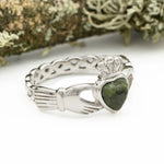 Connemara Marble Claddagh Ring With Celtic Weave Band