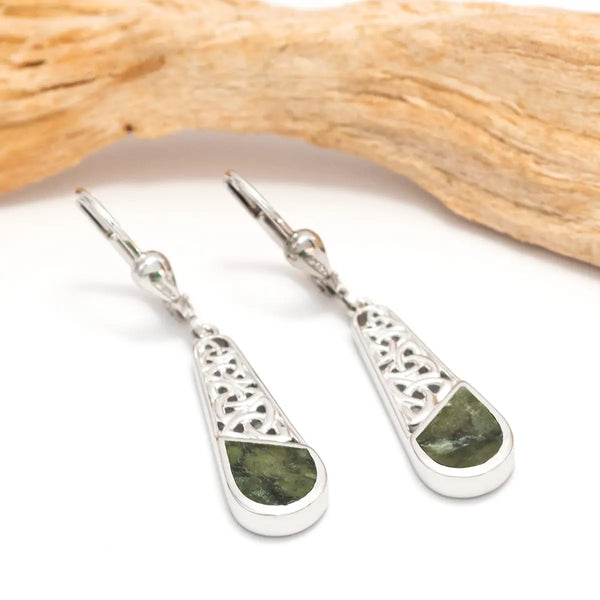 Connemara Marble Trinity Knot Drop Earrings in Sterling Silver