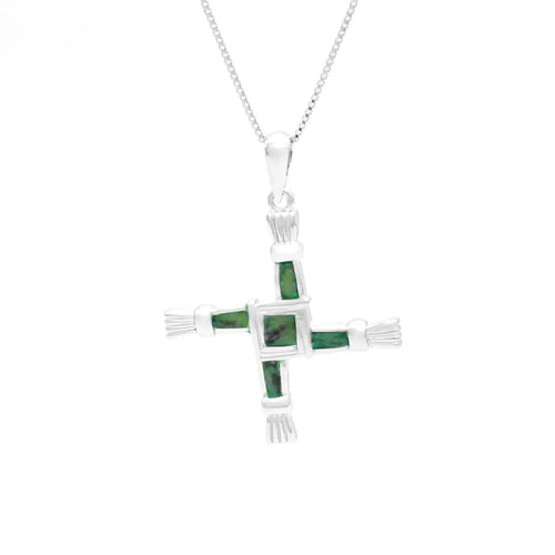 Sterling Silver St Brigids Cross Pendant Set With Connemara Marble