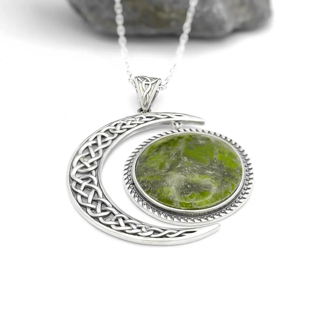 Connemara Marble Sterling Silver Sun and Moon Pendant – view 5