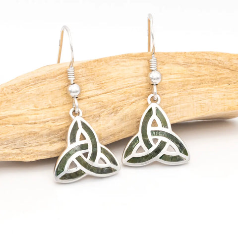 Connemara Marble Silver Trinity Knot Drop Earrings