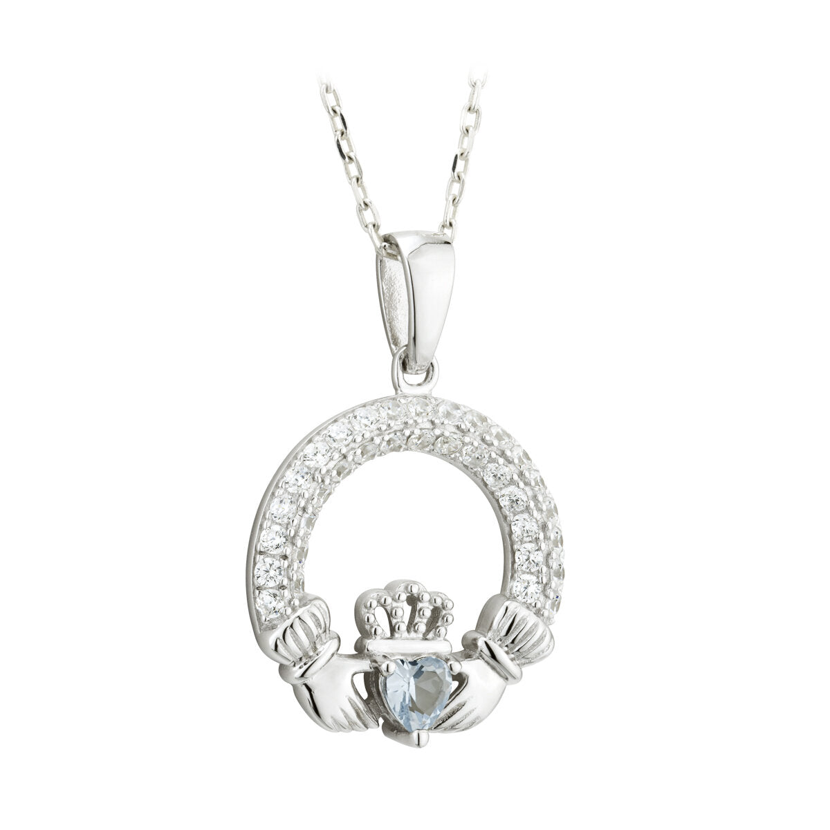 Sterling Silver Claddagh Birthstone Necklace – view 12