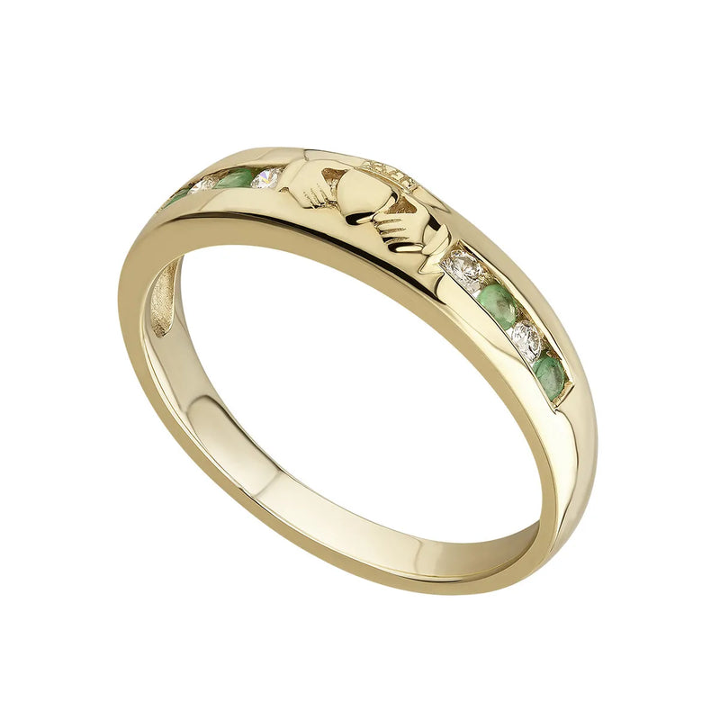 Ladies Emerald and Diamond Claddagh Ring