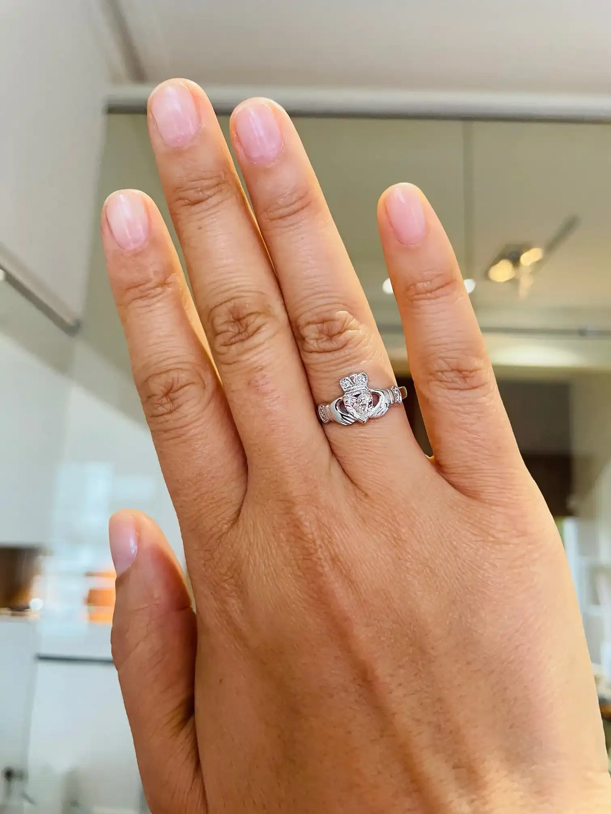 Claddagh Engagement Ring With Heart-shaped Precious Gemstone And Diamonds – view 7