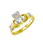 Claddagh Wedding Ring Set Adorned With Heartshaped Gemstone And Diamonds