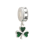 Silver Shamrock Green Enamel Bead