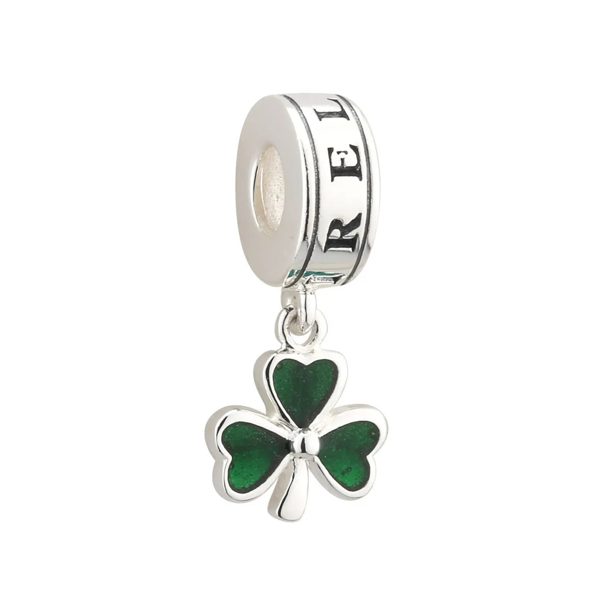 Silver Shamrock Green Enamel Bead