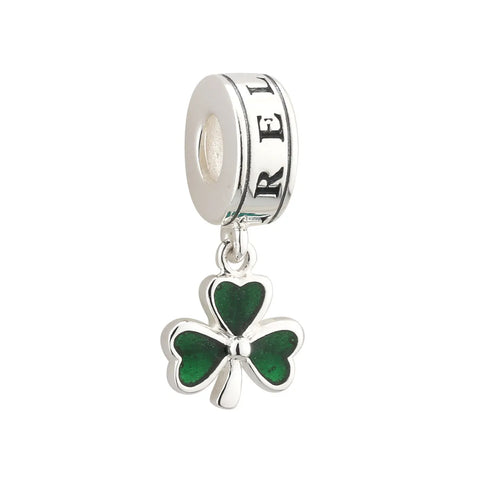 Silver Shamrock Green Enamel Bead