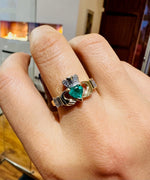 Irish Claddagh Ring with Precious Gemstone Heart And Diamonds