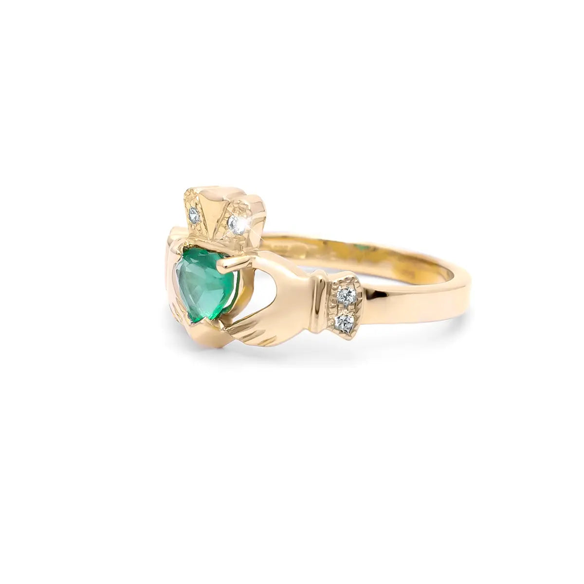 Irish Claddagh Ring with Precious Gemstone Heart And Diamonds – view 8