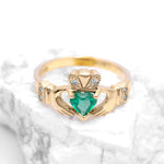 Irish Claddagh Ring with Precious Gemstone Heart And Diamonds