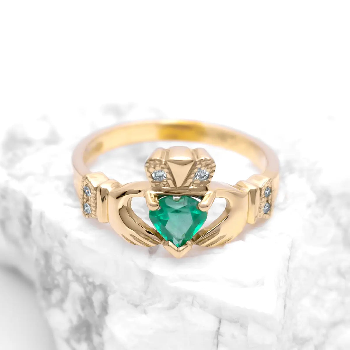 Irish Claddagh Ring with Precious Gemstone Heart And Diamonds – view 12