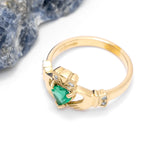 Irish Claddagh Ring with Precious Gemstone Heart And Diamonds