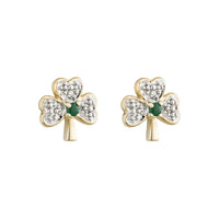 Emerald and Diamond Shamrock Stud Earrings