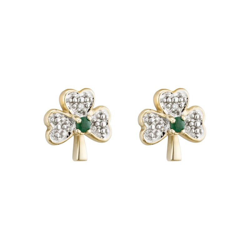 Emerald and Diamond Shamrock Stud Earrings