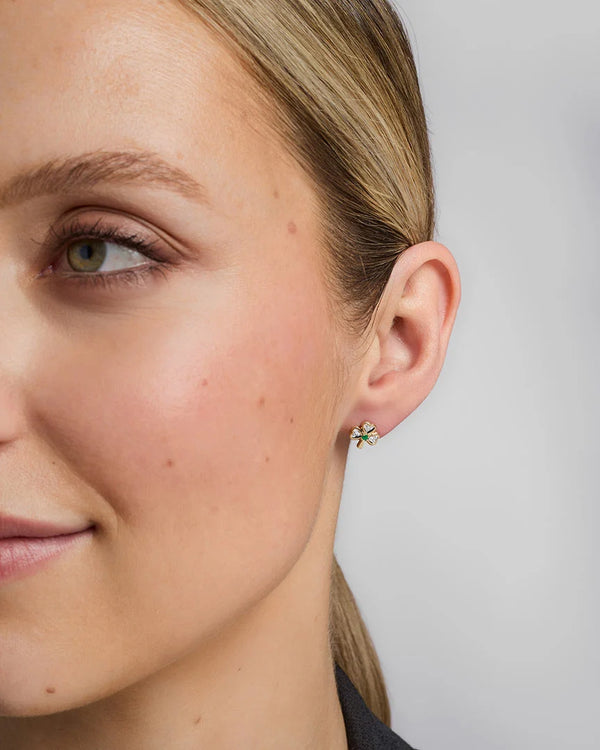 Emerald and Diamond Shamrock Stud Earrings