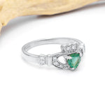 Claddagh Engagement Ring with Emerald and Diamonds