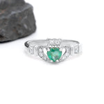 Claddagh Engagement Ring with Emerald and Diamonds