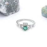 Claddagh Engagement Ring with Emerald and Diamonds
