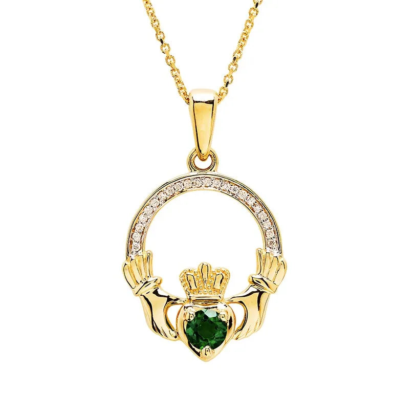 Emerald Diamond Claddagh Pendant