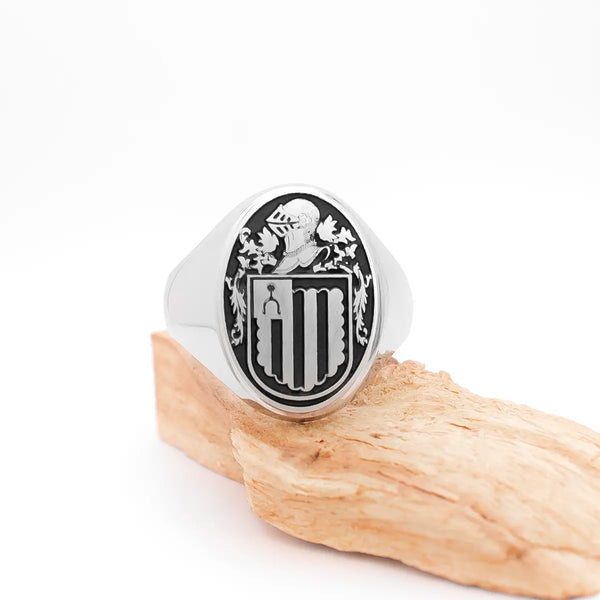 Mens Family Crest Signet Ring