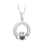 Sterling Silver Claddagh Birthstone Necklace