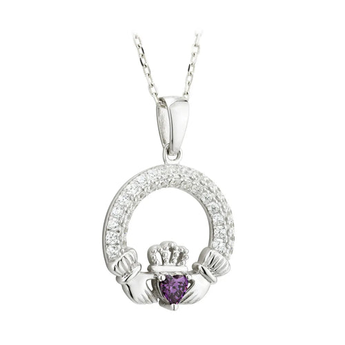 Sterling Silver Claddagh Birthstone Necklace