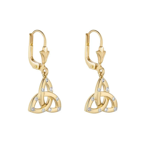 Gold Trinity Knot Drop Earrings With Diamonds