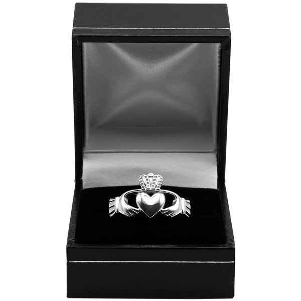 Mens Silver Engraved Claddagh Ring