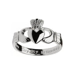 Mens Silver Engraved Claddagh Ring