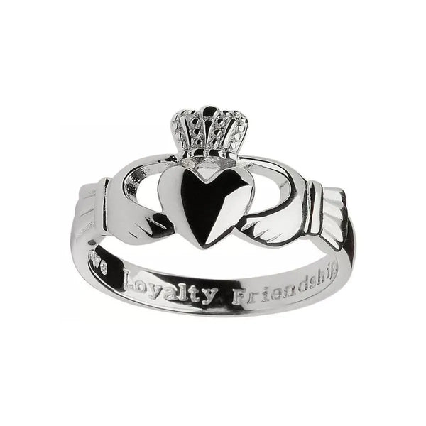 Mens Silver Engraved Claddagh Ring
