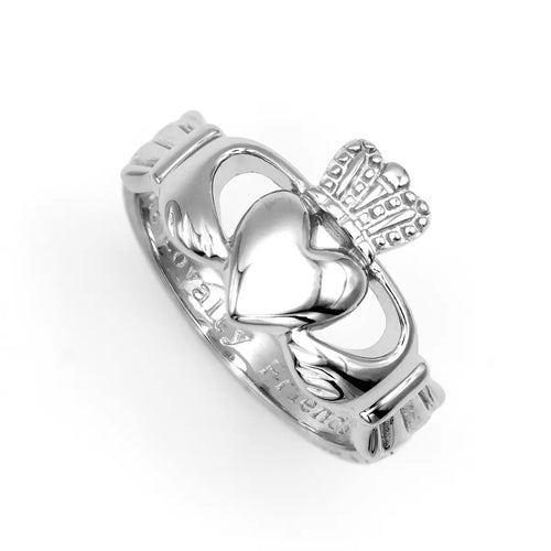 Mens Silver Engraved Claddagh Ring