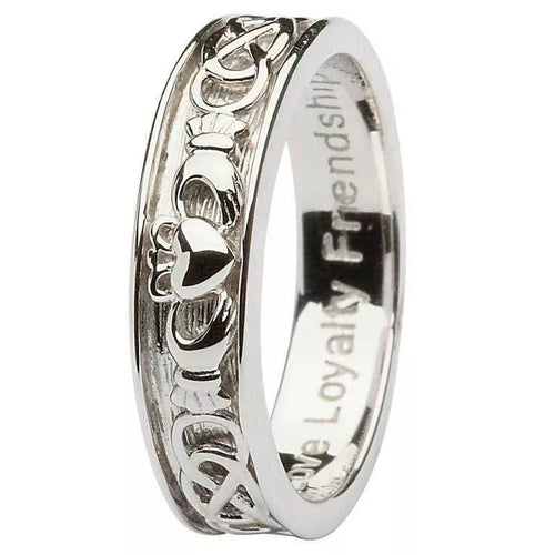 Mens Silver Claddagh Celtic Wedding Ring
