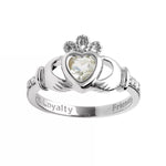 Yellow or White Gold Claddagh Birthstone Ring