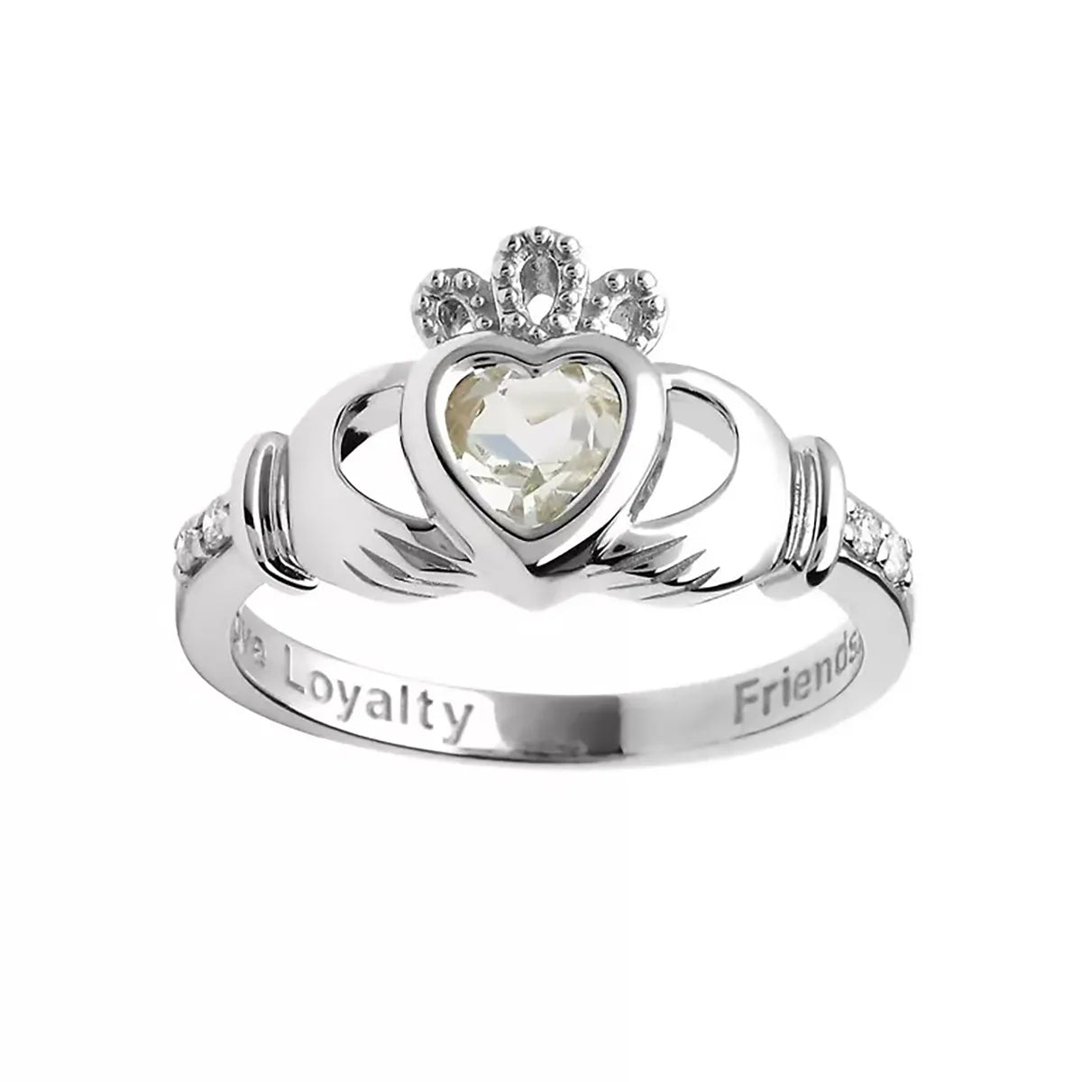 Yellow or White Gold Claddagh Birthstone Ring