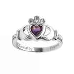 Yellow or White Gold Claddagh Birthstone Ring