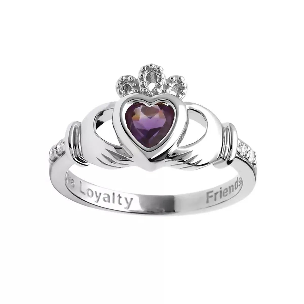 Yellow or White Gold Claddagh Birthstone Ring