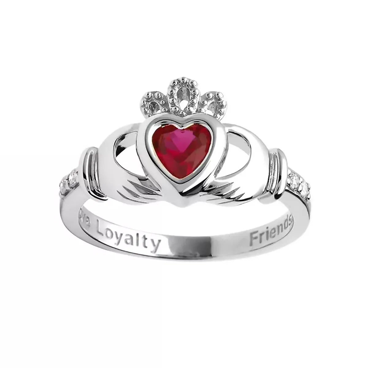 Yellow or White Gold Claddagh Birthstone Ring