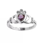 Yellow or White Gold Claddagh Birthstone Ring