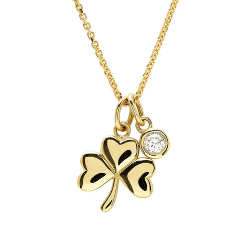Gold and Lab-Diamond Shamrock Necklace