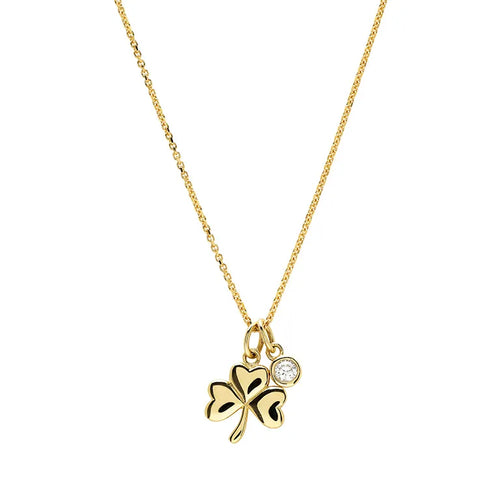Gold and Lab-Diamond Shamrock Necklace