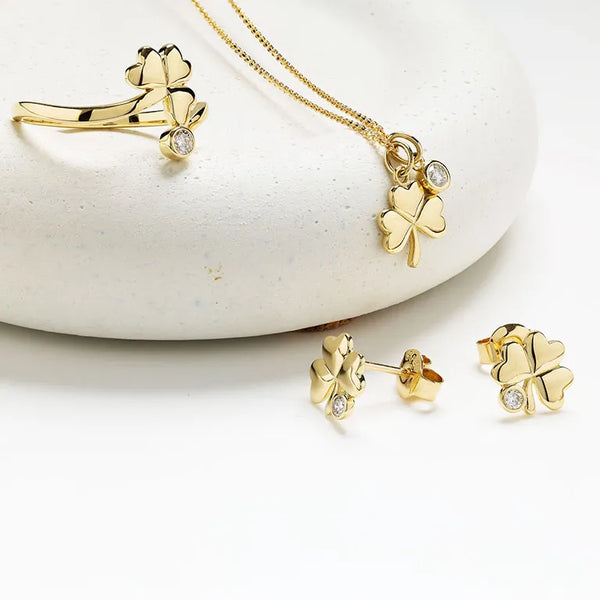 Gold and Lab-Diamond Shamrock Necklace