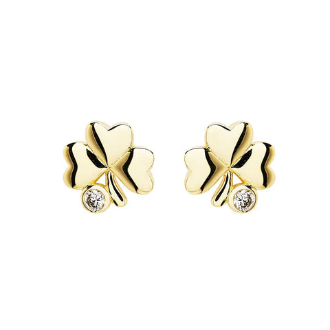 Gold and Lab-Diamond Shamrock Stud Earrings