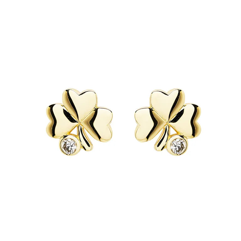 Gold and Lab-Diamond Shamrock Stud Earrings