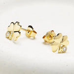Gold and Lab-Diamond Shamrock Stud Earrings
