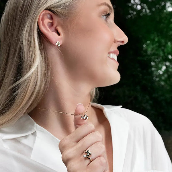 Gold and Lab-Diamond Shamrock Stud Earrings