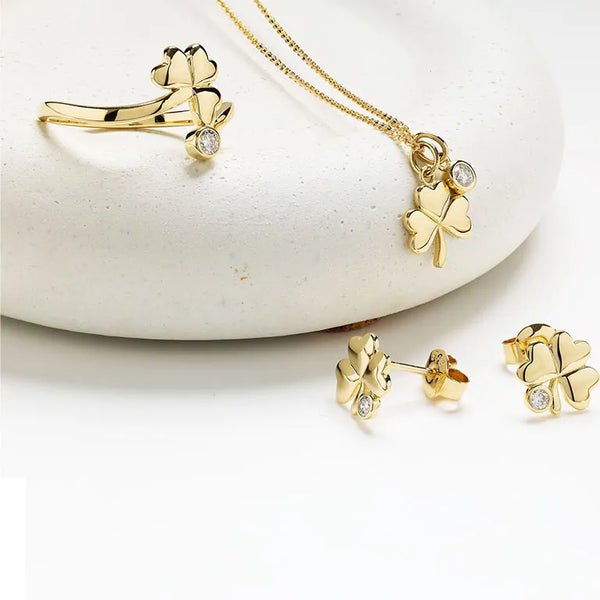 Gold and Lab-Diamond Shamrock Stud Earrings